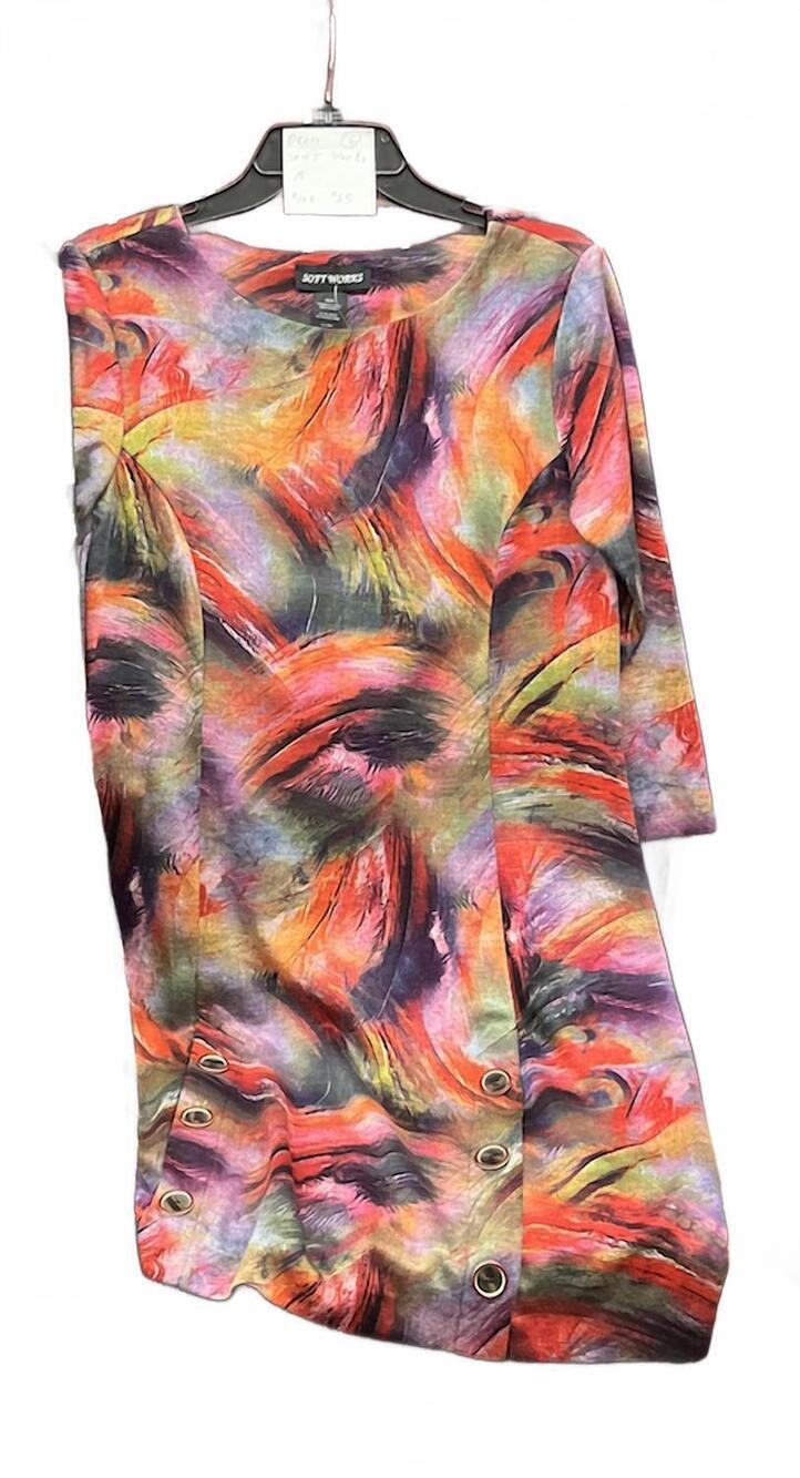 NEW SOFT WORKS women's 3/4 length sleeve dress in multicolored